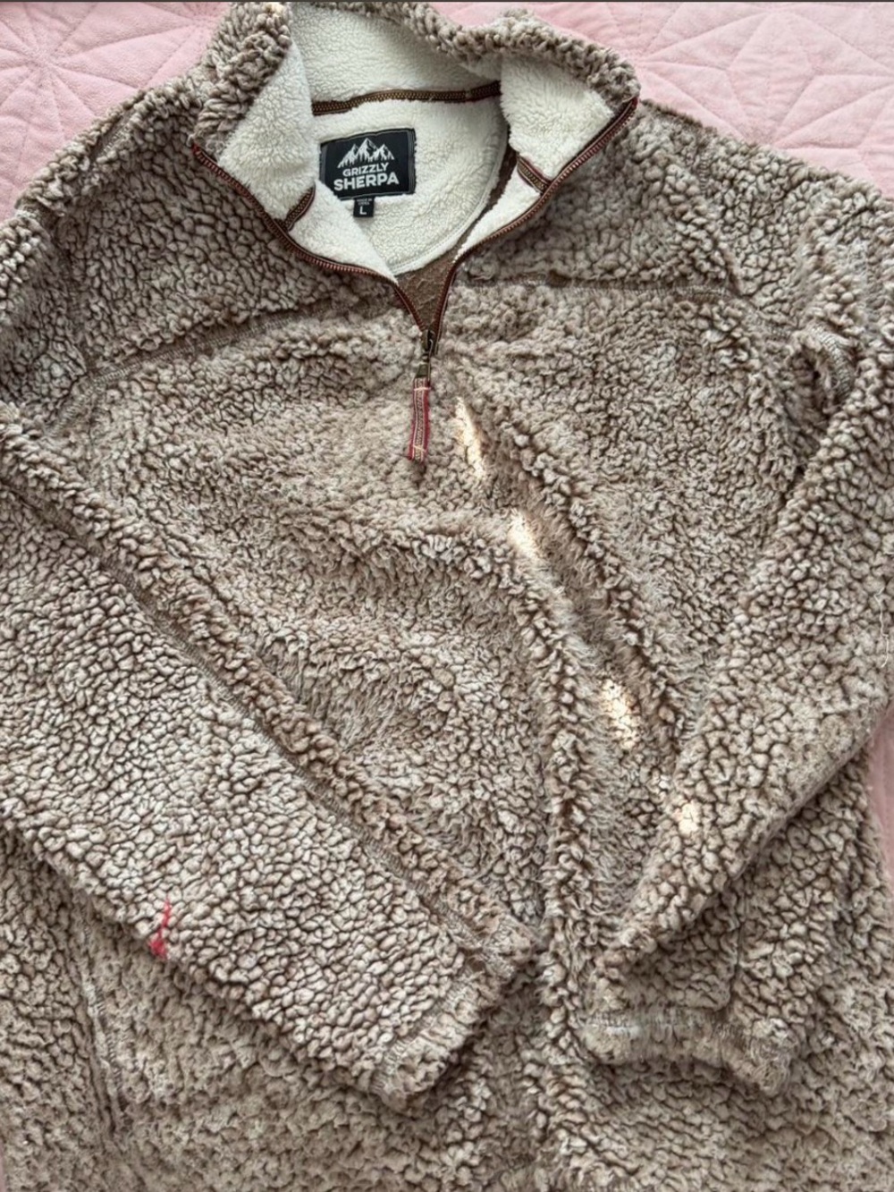 Grizzly Sherpa Men’s Taupe Quarter-Zip Sherpa Pullover